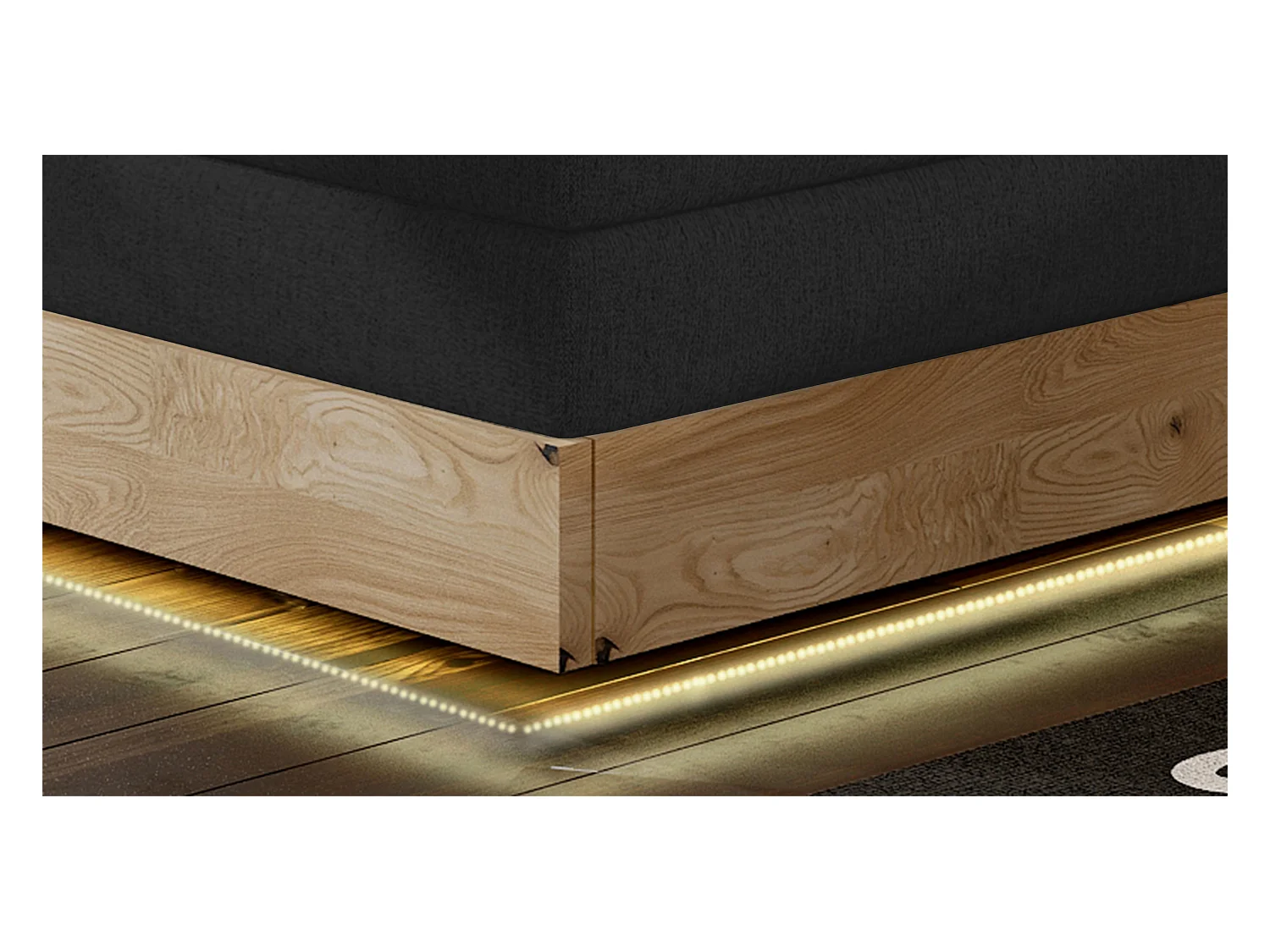 Lit Boxspring Massif avec Coffre Intégré, Surmatelas et Tête de Lit - Modèle ETNO, Bois Massif, Confort Premium, 160x200 cm, Noir