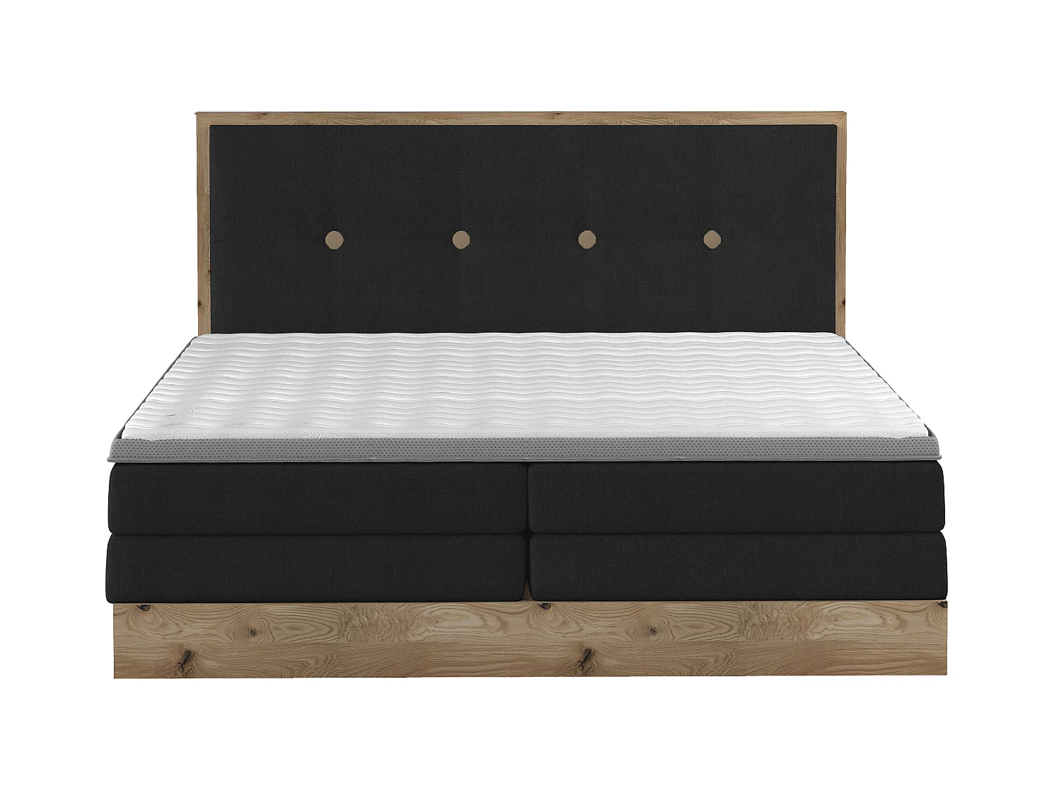 Lit Boxspring Massif avec Coffre Intégré, Surmatelas et Tête de Lit - Modèle ETNO, Bois Massif, Confort Premium, 160x200 cm, Noir
