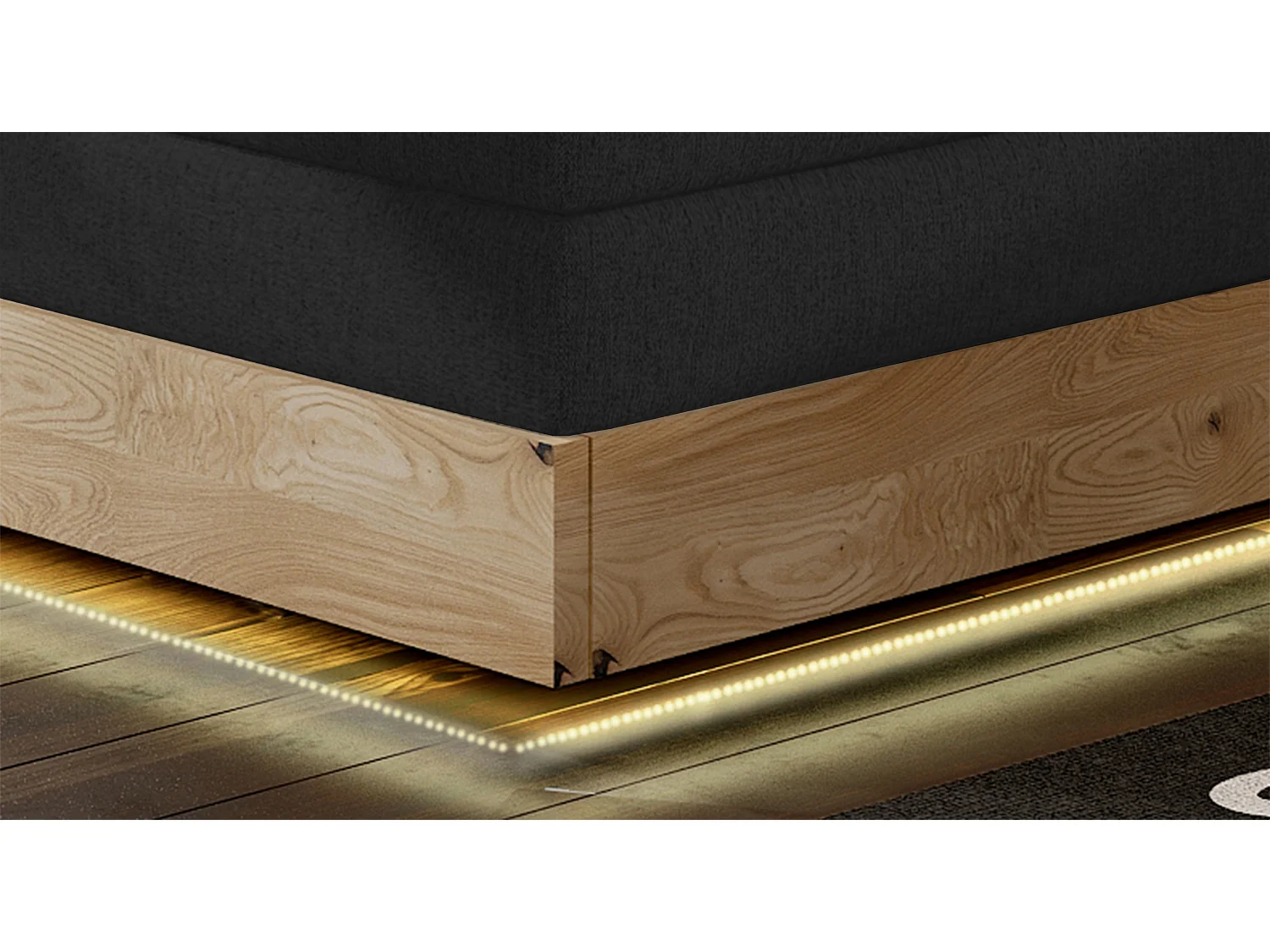 Lit Boxspring Massif avec Coffre Intégré, Surmatelas et Tête de Lit - Modèle ETNO, Bois Massif, Confort Premium, 160x200 cm, Noir