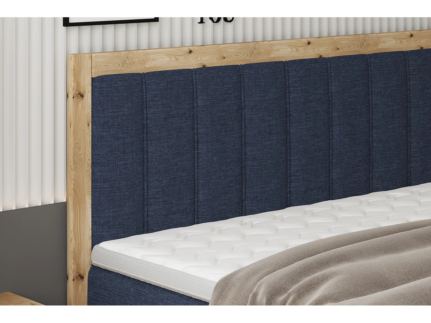 Lit continental ALMA – Design confortable avec 152 cm de long, matelas de haute qualité, 140x200 cm – Couleur : Bleu