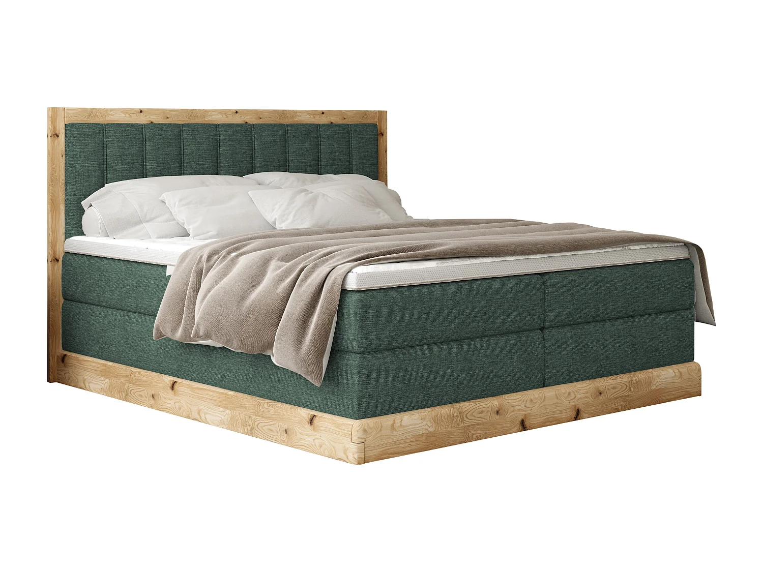 Gepolsterd Continentalbed ALMA – Exquise materialen van MDF en eikenhout, comfortabele oppervlakte, 160x200 cm – Kleur: Donkergroen