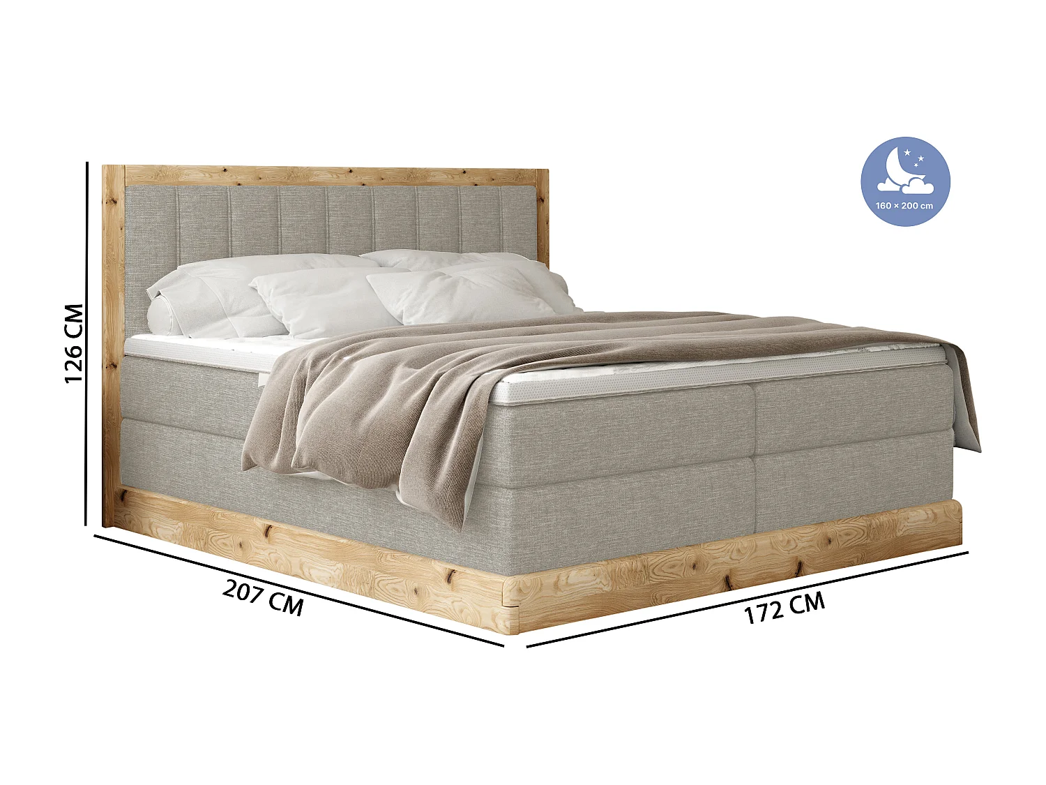 Gepolsterd Continentalbed ALMA – Exquise materialen van MDF en eikenhout, comfortabele oppervlakte, 160x200 cm – Kleur: Donkergroen