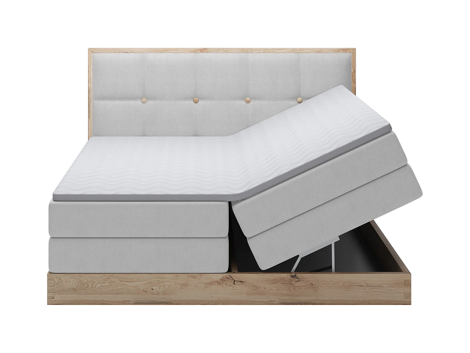 Lit coffre ELLI avec tête de lit élégante, rangements spacieux et design moderne, Taille: 140x200 cm, Couleur: Gris clair