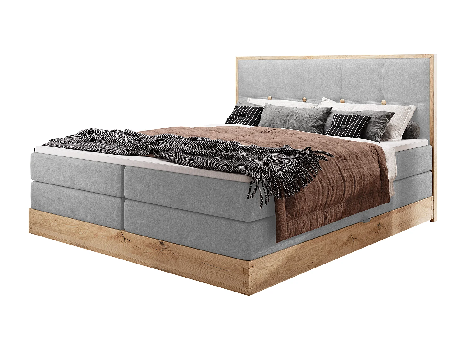 Lit coffre ELLI avec tête de lit élégante, rangements spacieux et design moderne, Taille: 140x200 cm, Couleur: Gris clair