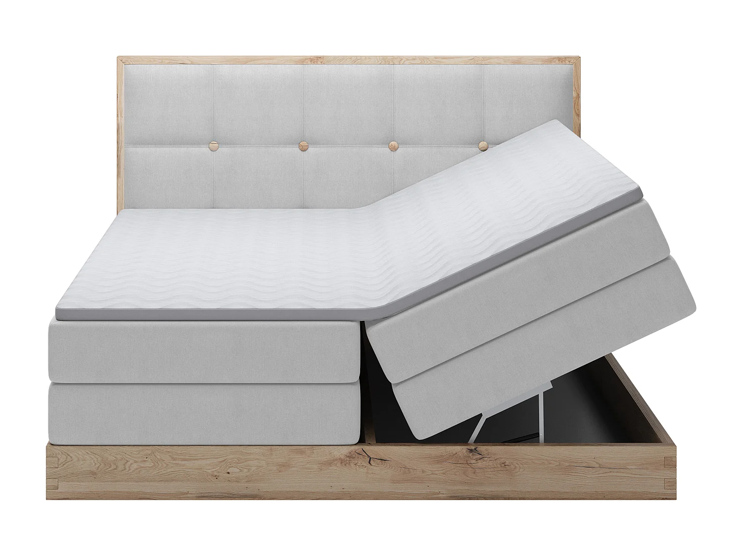 Lit coffre ELLI avec tête de lit élégante, rangements spacieux et design moderne, Taille: 140x200 cm, Couleur: Gris clair