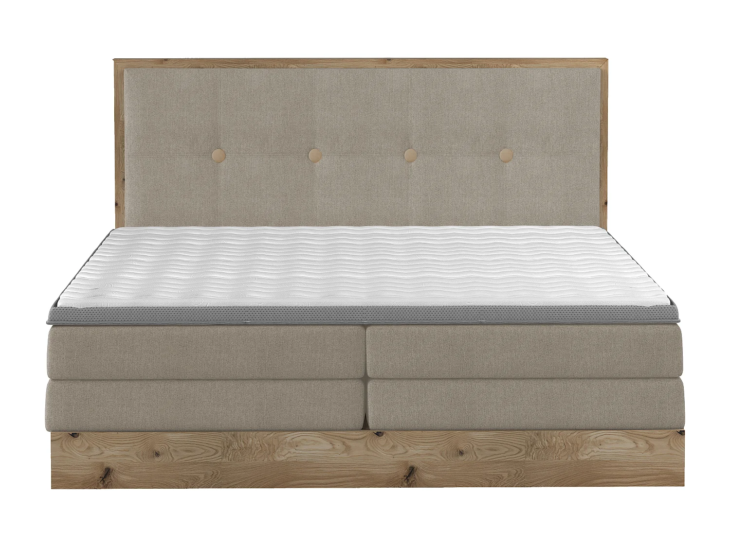 Massief houten boxspringbed met geïntegreerde commode, matrastopper en hoofdbord - Model ETNO, Massief hout, Premium Comfort, 180x200 cm, Essen