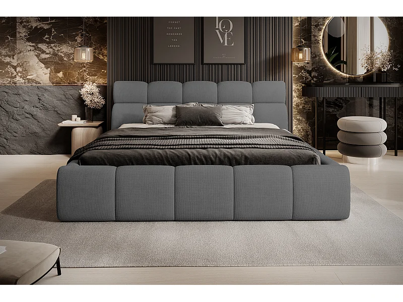Gestoffeerd bed GIULIA, comfortabel, met opbergruimte, verstelbaar hoofdbord en LED, 140x200x96 cm, kleur: Antraciet