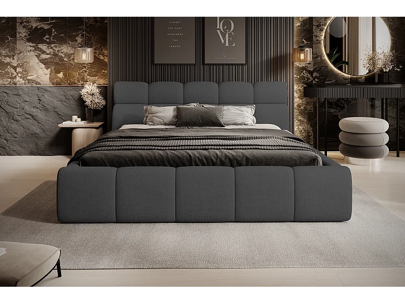 Gestoffeerd bed GIULIA, comfortabel, met opbergruimte, verstelbaar hoofdbord en LED, 160x200x96 cm, kleur: Grafiet