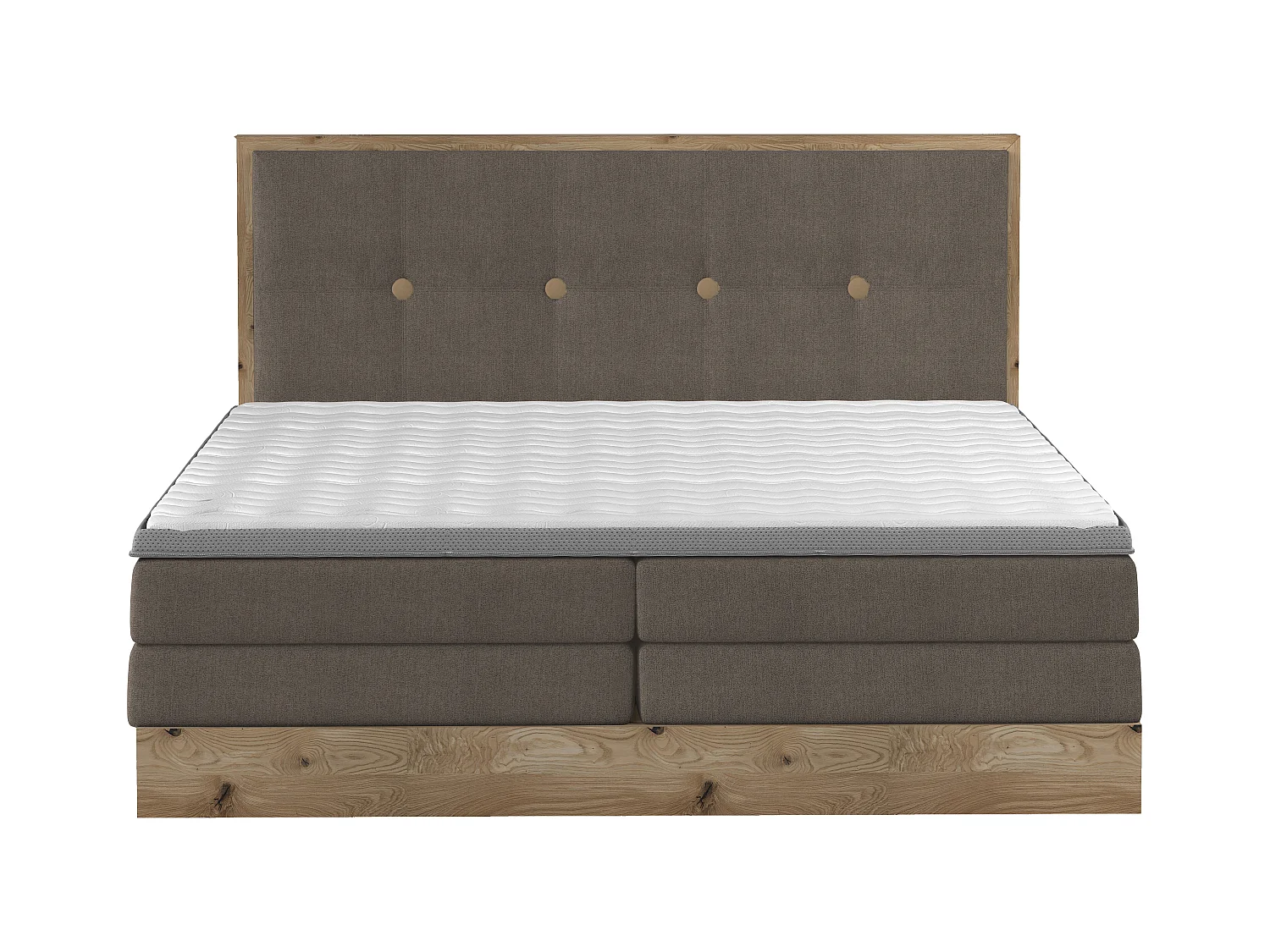 Lit Boxspring Massif avec Coffre Intégré, Surmatelas et Tête de Lit - Modèle ETNO, Bois Massif, Confort Premium, 160x200 cm, Gris