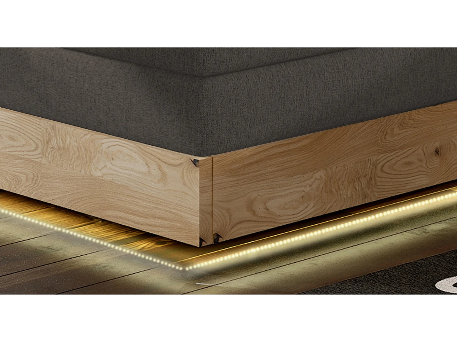 Lit Boxspring Massif avec Coffre Intégré, Surmatelas et Tête de Lit - Modèle ETNO, Bois Massif, Confort Premium, 160x200 cm, Gris