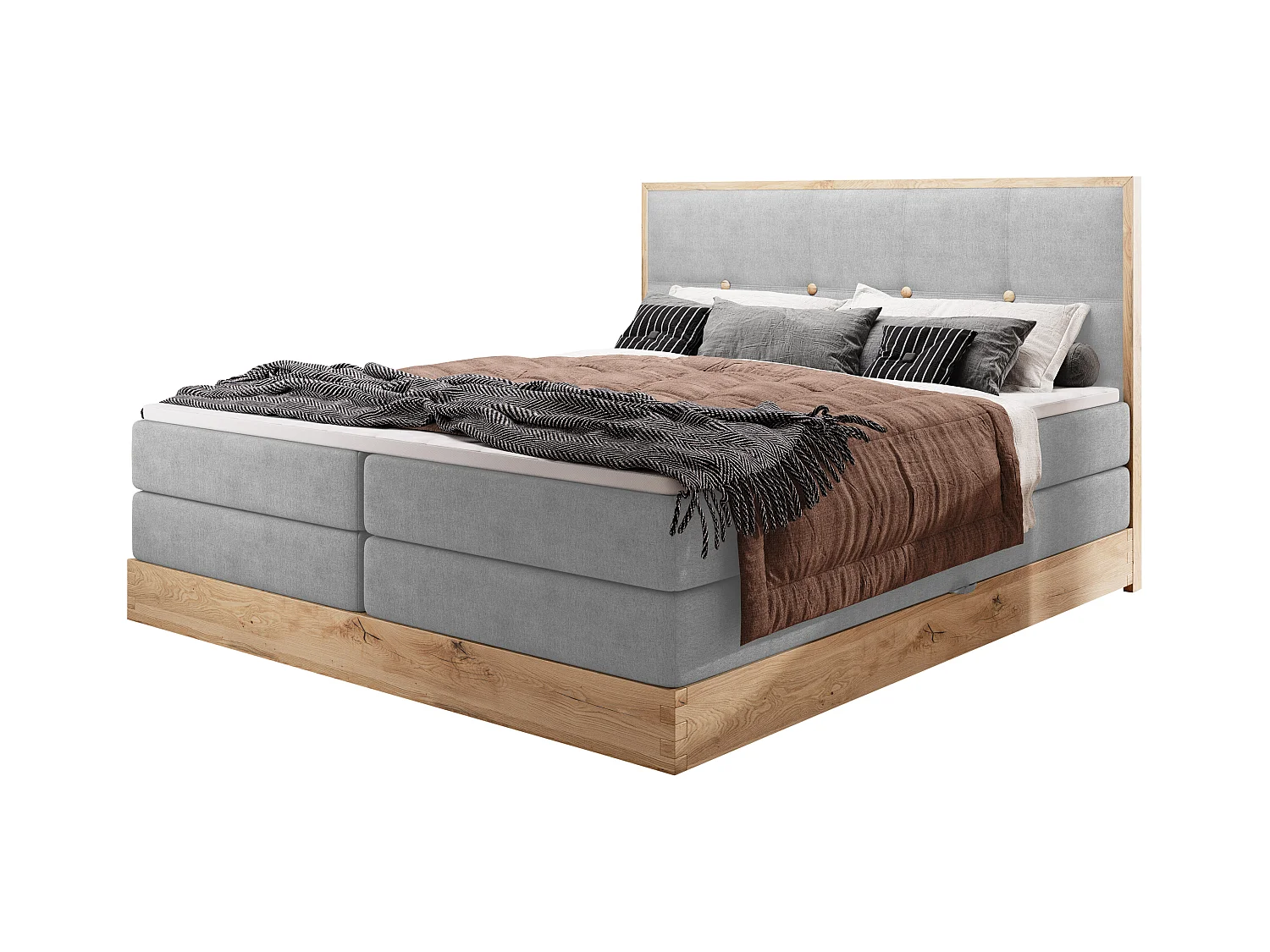 Lit coffre ELLI avec tête de lit élégante, rangements spacieux et design moderne, Taille: 180x200 cm, Couleur: Gris clair