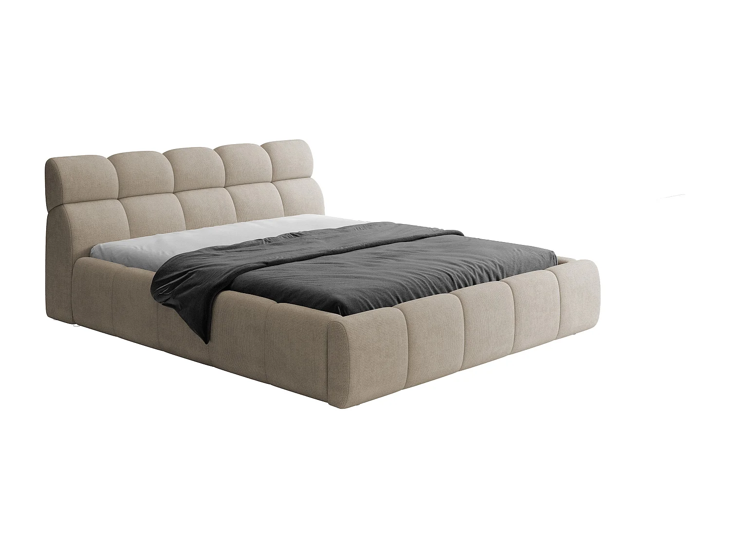 Gestoffeerd bed GIULIA, comfortabel, met opbergruimte, verstelbaar hoofdbord en LED, 160x200x96 cm, kleur: Beige
