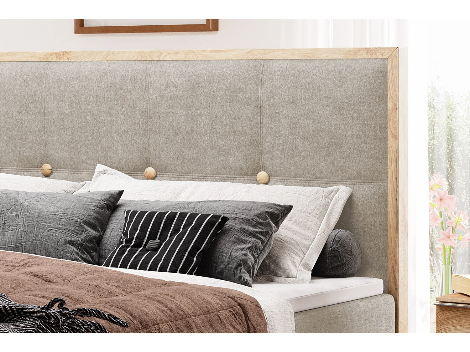 Łóżko skrzyniowe ELLI z eleganckim wezgłowiem, pojemnym schowkiem i nowoczesnym designem, Rozmiar: 140x200 cm, Kolor: Jesion