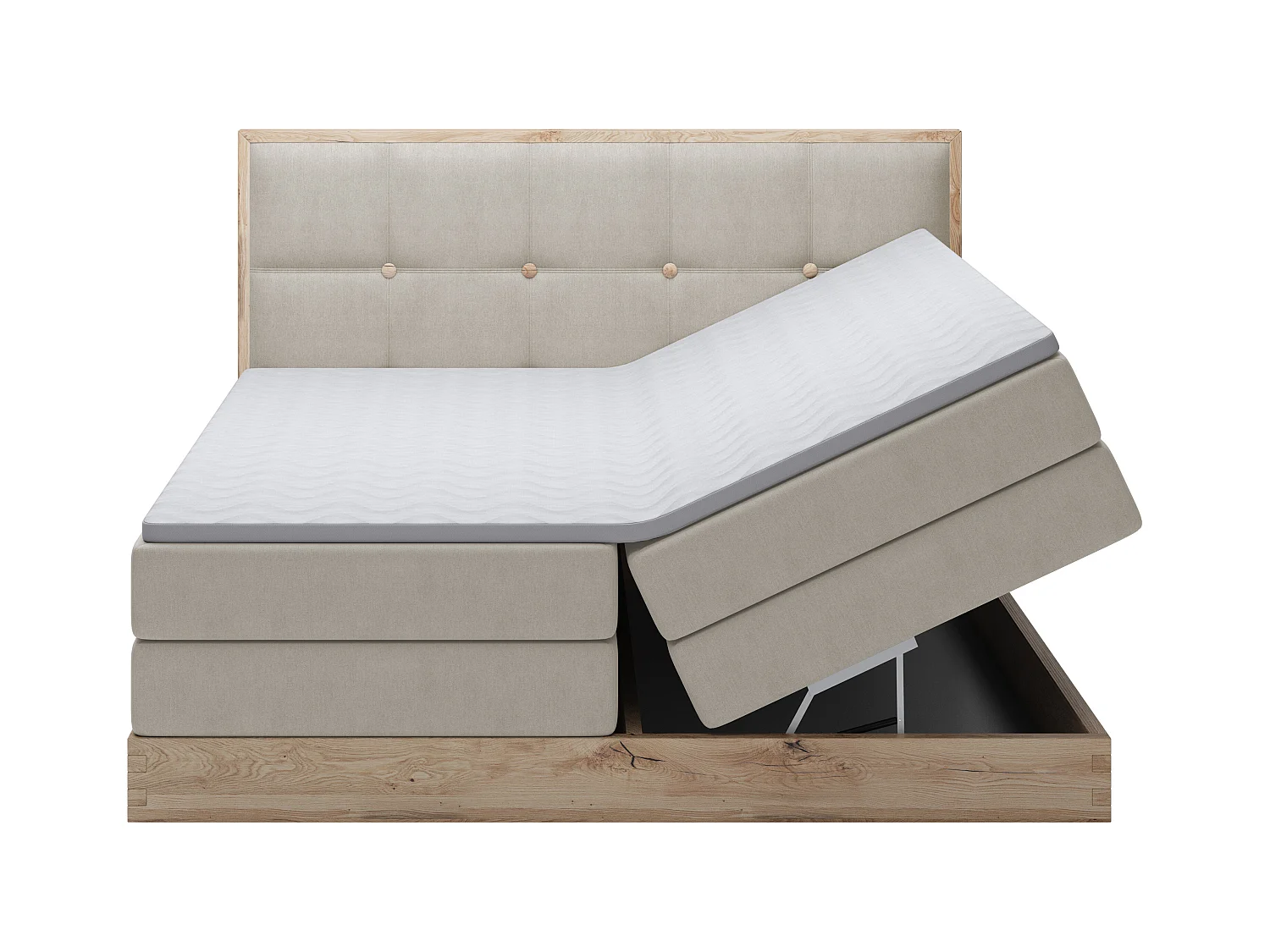 Lit coffre ELLI avec tête de lit élégante, rangements spacieux et design moderne, Taille: 140x200 cm, Couleur: Frêne