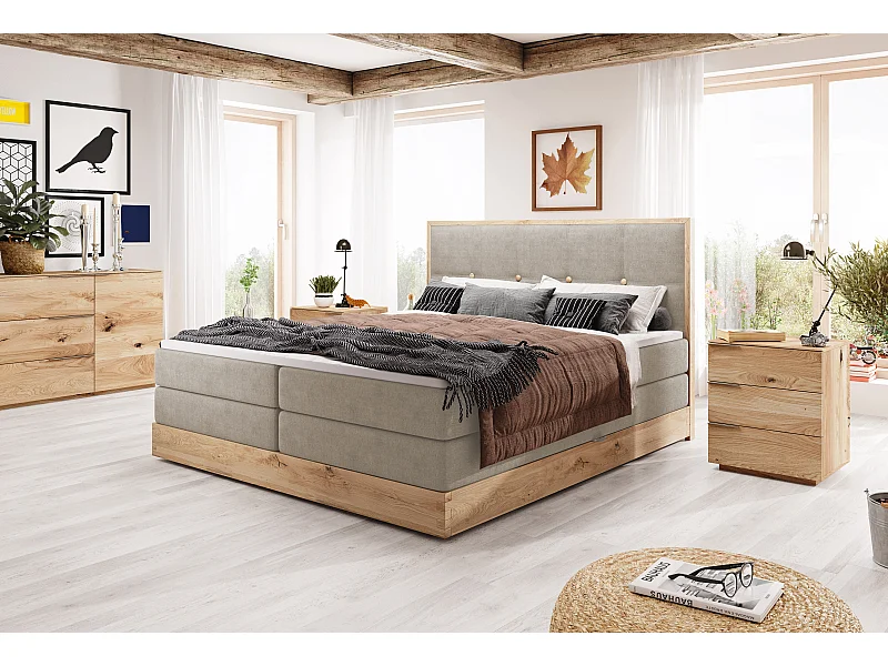 Lit coffre ELLI avec tête de lit élégante, rangements spacieux et design moderne, Taille: 140x200 cm, Couleur: Frêne