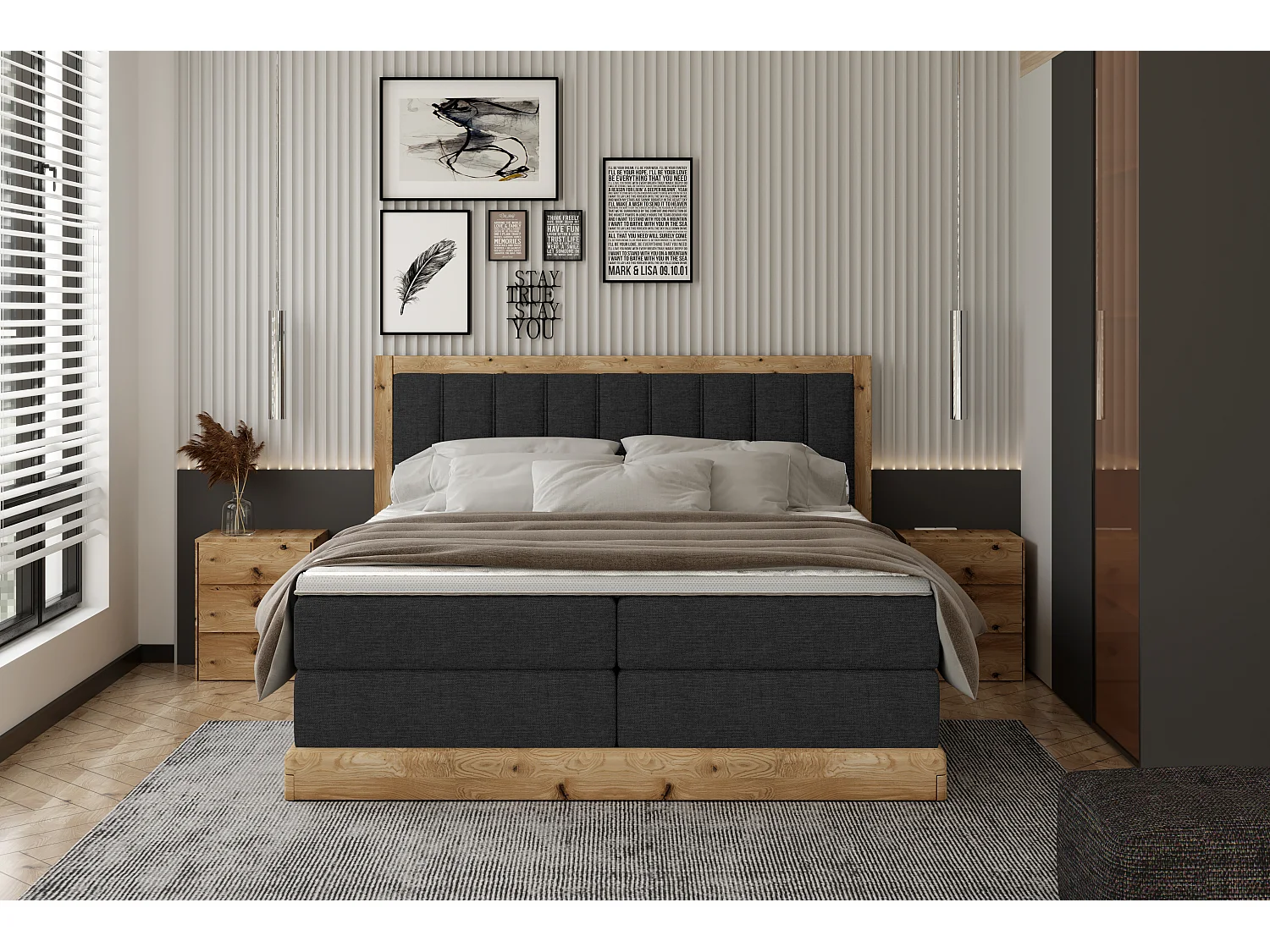 Continentalbed ALMA – Comfortabel ontwerp met een lengte van 152 cm, hoogwaardige matras, 140x200 cm – Kleur: Zwart