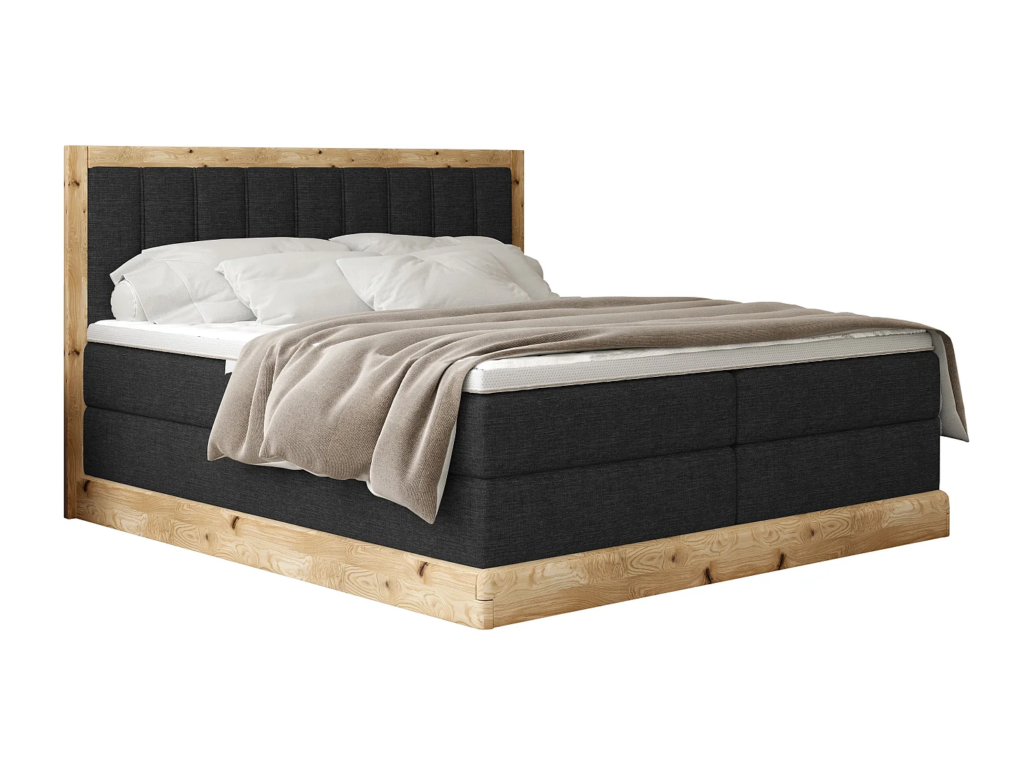 Continentalbed ALMA – Comfortabel ontwerp met een lengte van 152 cm, hoogwaardige matras, 140x200 cm – Kleur: Zwart