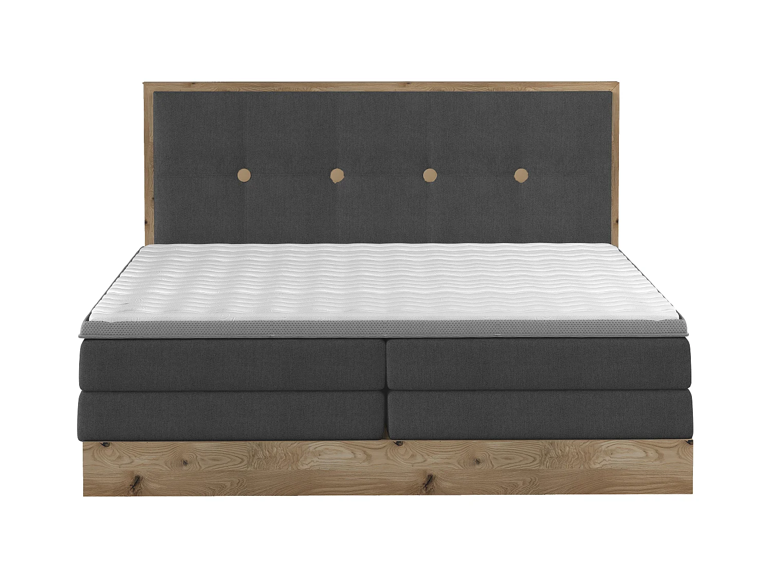Lit Boxspring Massif avec Coffre Intégré, Surmatelas et Tête de Lit - Modèle ETNO, Bois Massif, Confort Premium, 160x200 cm, Graphite