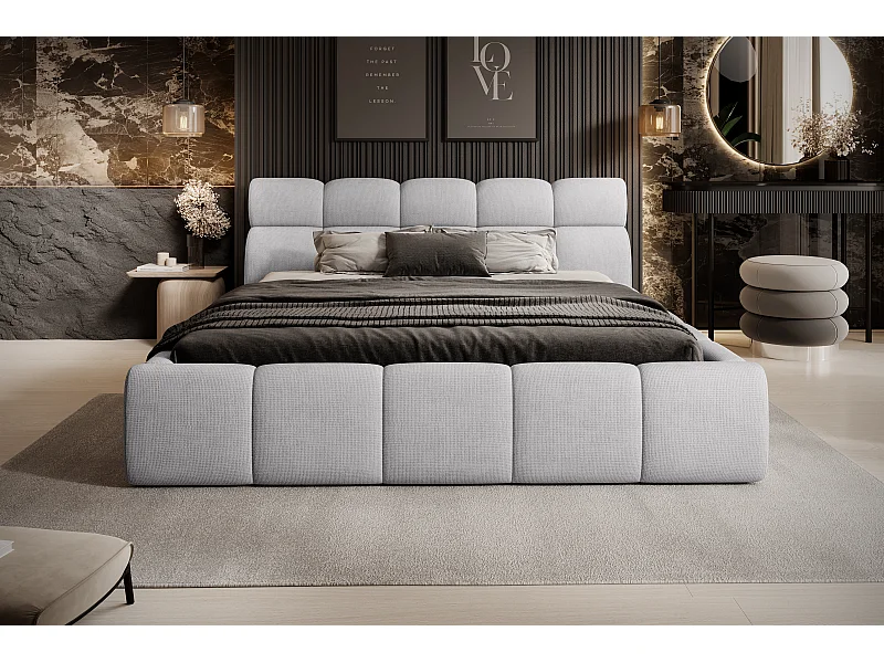 Gestoffeerd bed GIULIA, comfortabel, met opbergruimte, verstelbaar hoofdbord en LED, 160x200x96 cm, kleur: Lichtgrijs