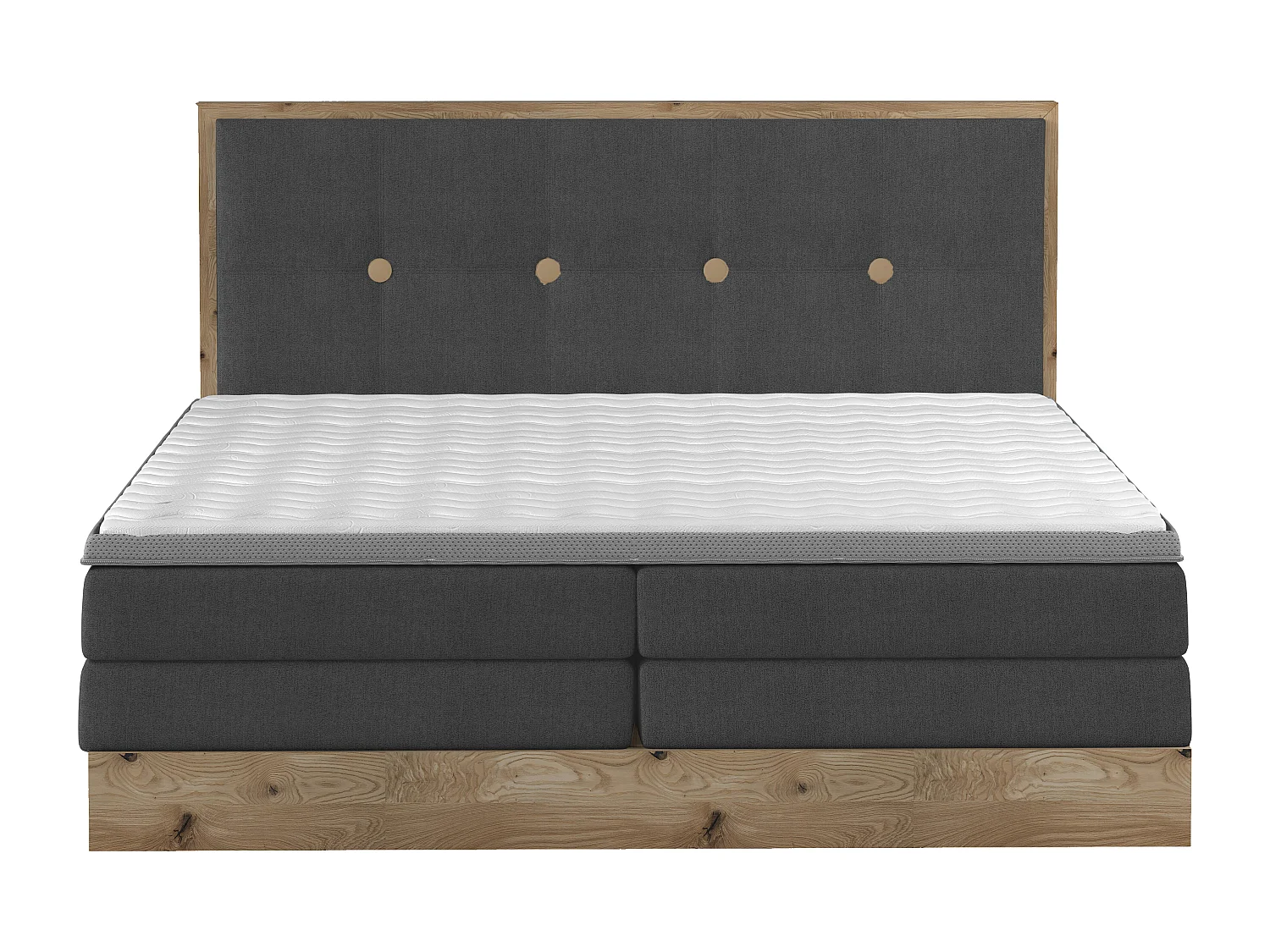 Lit Boxspring Massif avec Coffre Intégré, Surmatelas et Tête de Lit - Modèle ETNO, Bois Massif, Confort Premium, 180x200 cm, Graphite