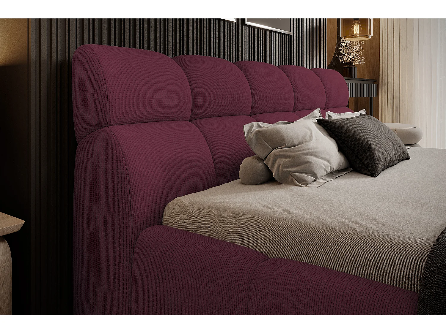 Gestoffeerd bed GIULIA, comfortabel, met opbergruimte, verstelbaar hoofdbord en LED, 140x200x96 cm, kleur: Kastanjebruin
