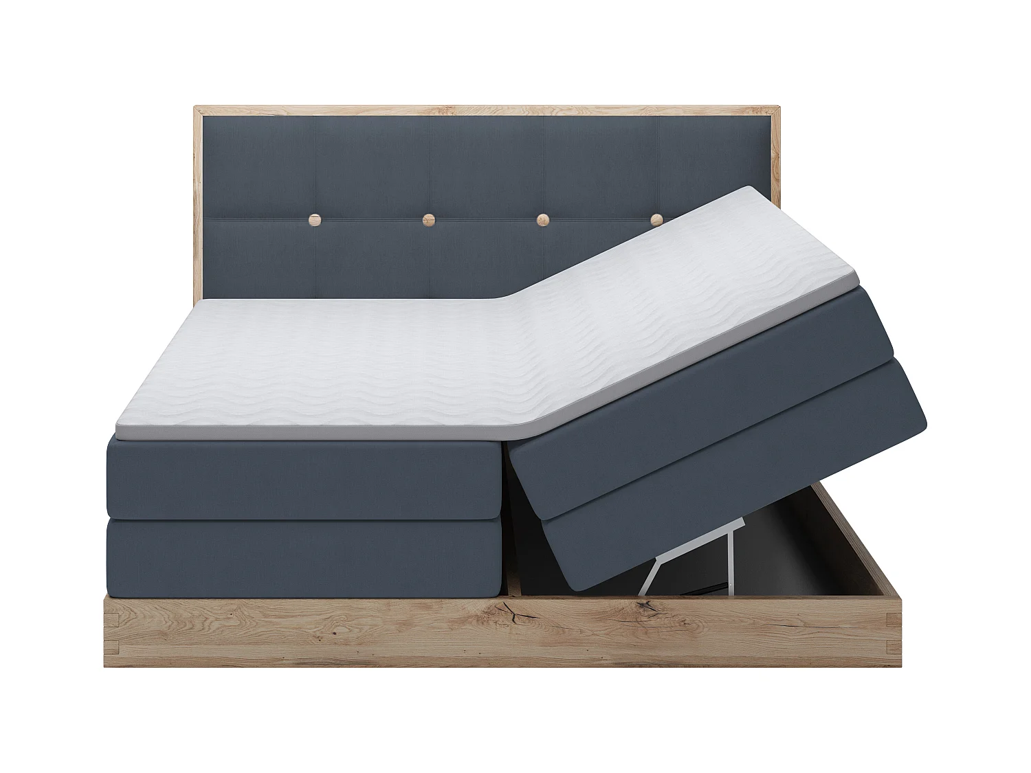 Lit coffre ELLI avec tête de lit élégante, rangements spacieux et design moderne, Taille: 180x200 cm, Couleur: Bleu