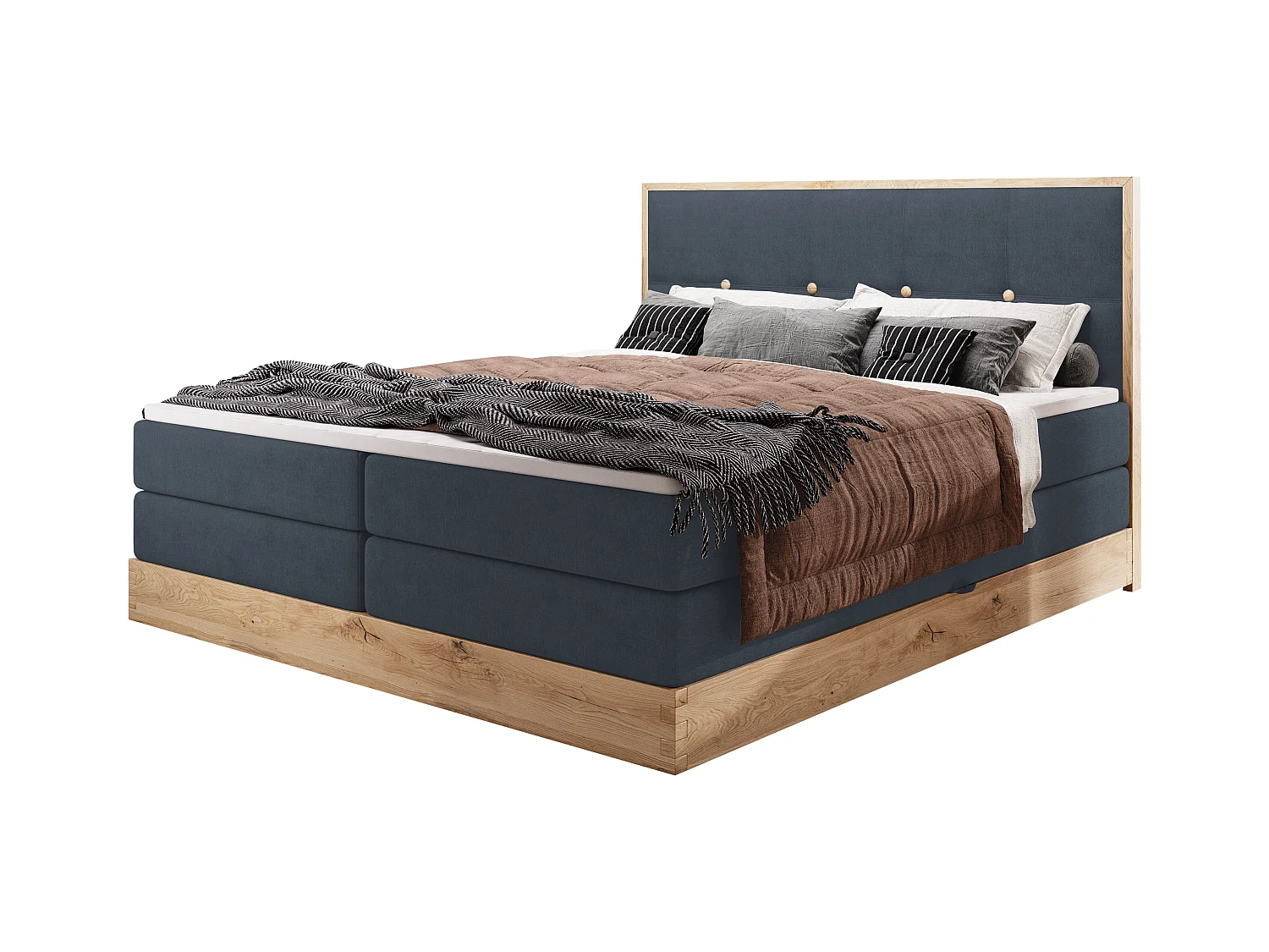 Lit coffre ELLI avec tête de lit élégante, rangements spacieux et design moderne, Taille: 140x200 cm, Couleur: Bleu