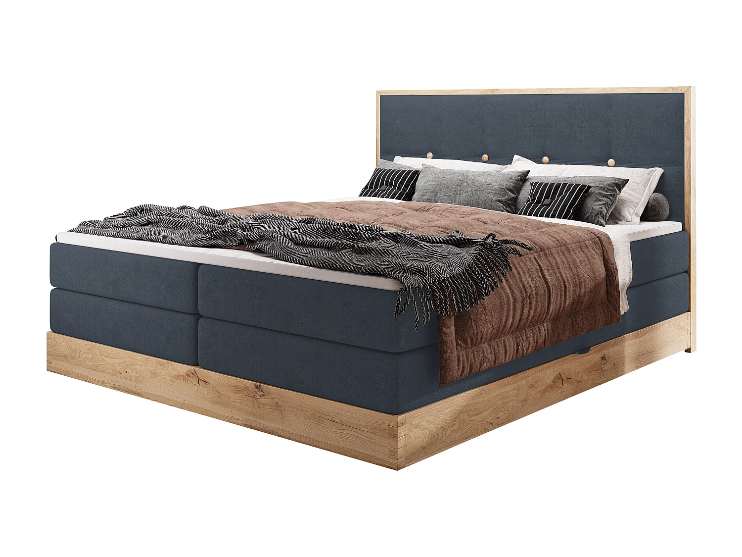 Lit coffre ELLI avec tête de lit élégante, rangements spacieux et design moderne, Taille: 140x200 cm, Couleur: Bleu