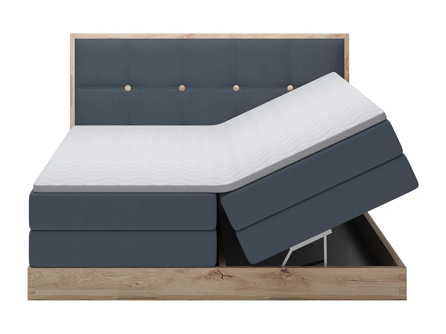 Lit coffre ELLI avec tête de lit élégante, rangements spacieux et design moderne, Taille: 140x200 cm, Couleur: Bleu