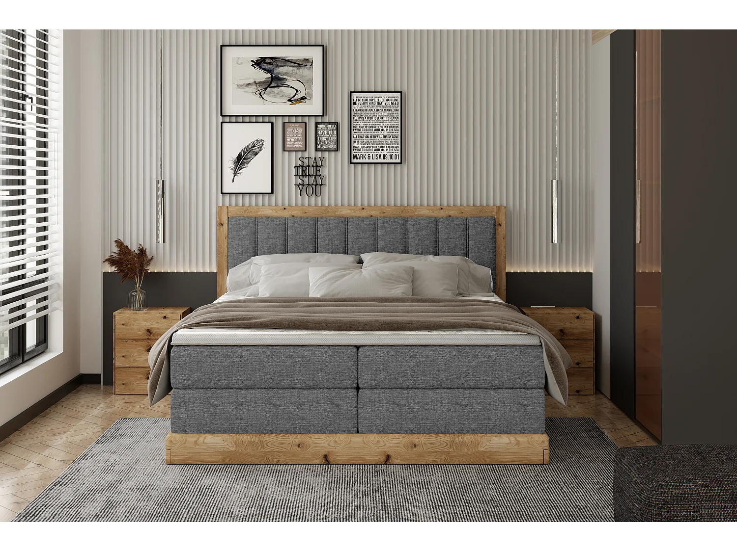 Continentalbed ALMA – Comfortabel ontwerp met een lengte van 152 cm, hoogwaardige matras, 140x200 cm – Kleur: Grafiet