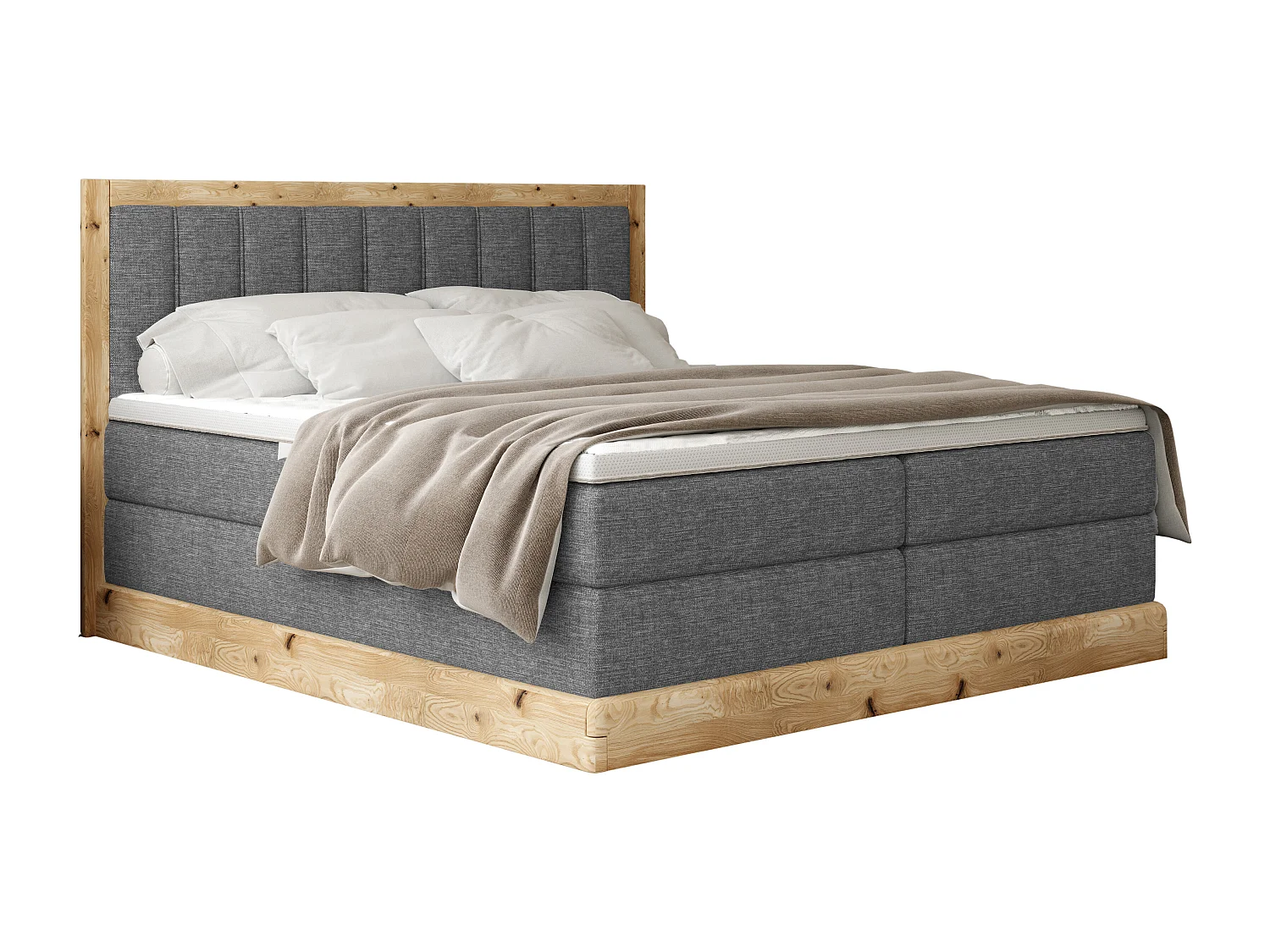Lit continental ALMA – Design confortable avec 152 cm de long, matelas de haute qualité, 140x200 cm – Couleur : Graphite