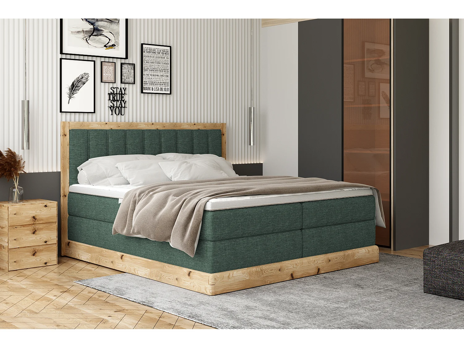 Continentalbed ALMA – Comfortabel ontwerp met een lengte van 152 cm, hoogwaardige matras, 140x200 cm – Kleur: Donkergroen