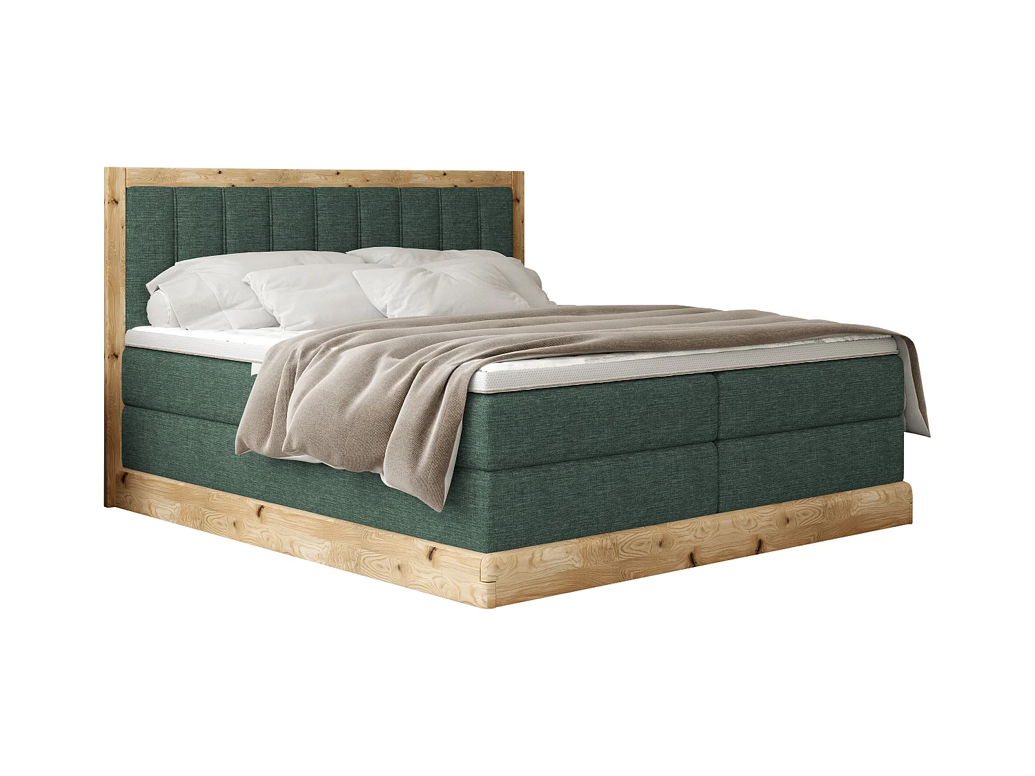 Lit continental ALMA – Design confortable avec 152 cm de long, matelas de haute qualité, 140x200 cm – Couleur : Vert foncé