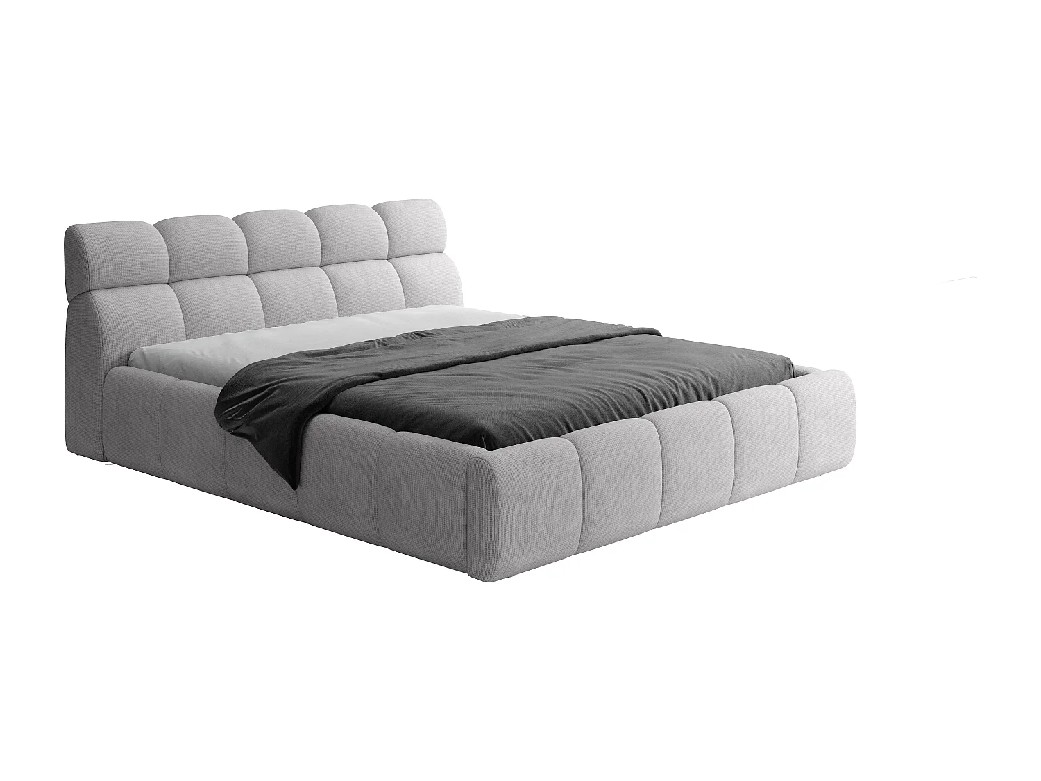 Gestoffeerd bed GIULIA, comfortabel, met opbergruimte, verstelbaar hoofdbord en LED, 140x200x96 cm, kleur: Lichtgrijs