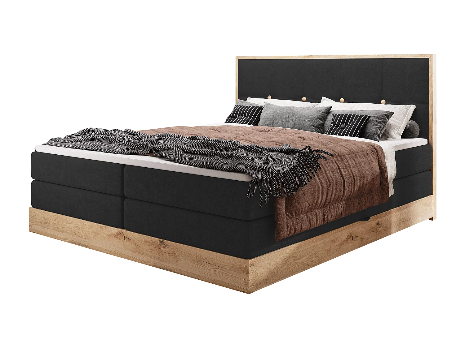 Łóżko skrzyniowe ELLI z eleganckim wezgłowiem, pojemnym schowkiem i nowoczesnym designem, Rozmiar: 180x200 cm, Kolor: Czarny