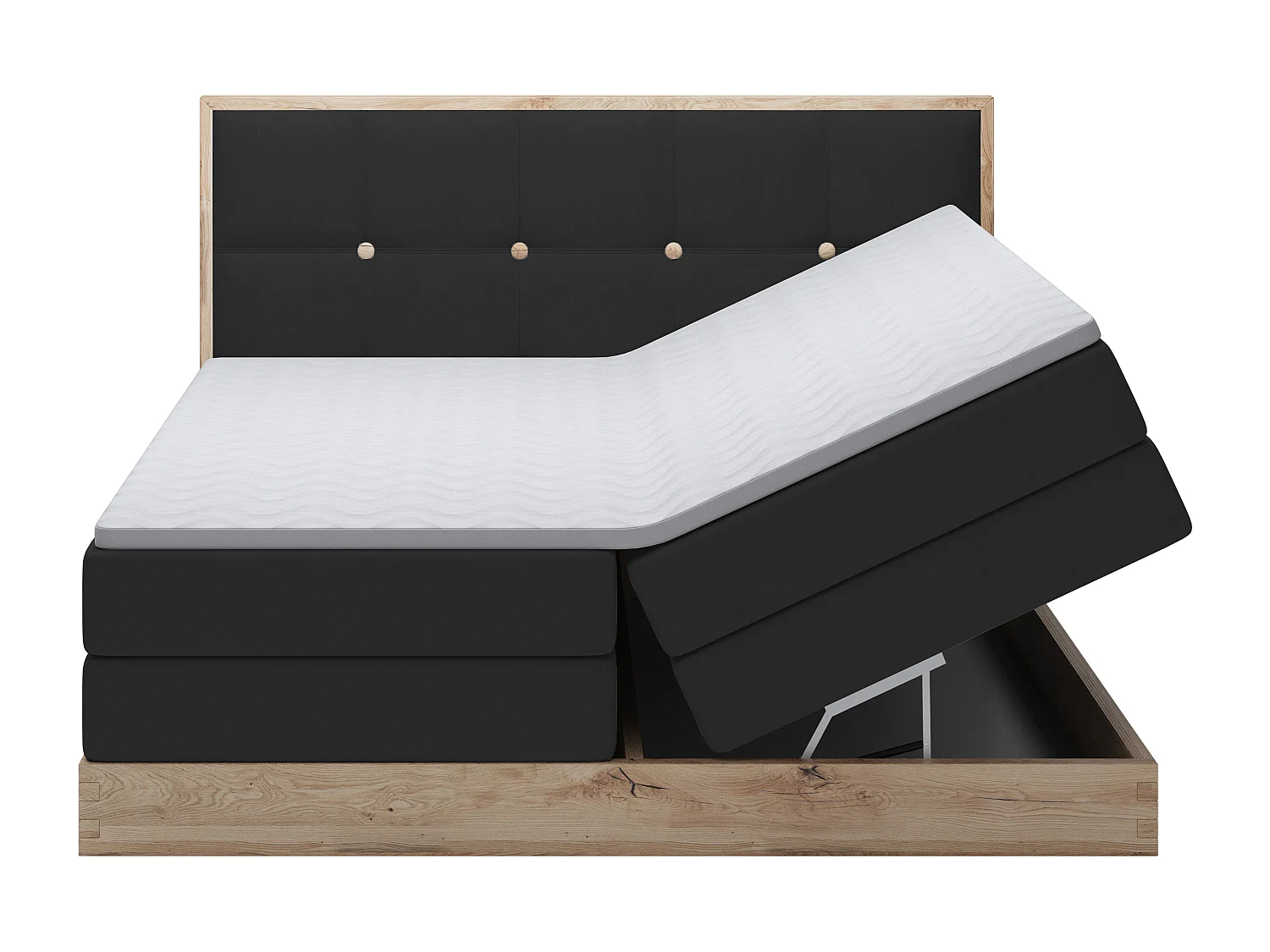 Lit coffre ELLI avec tête de lit élégante, rangements spacieux et design moderne, Taille: 180x200 cm, Couleur: Noir