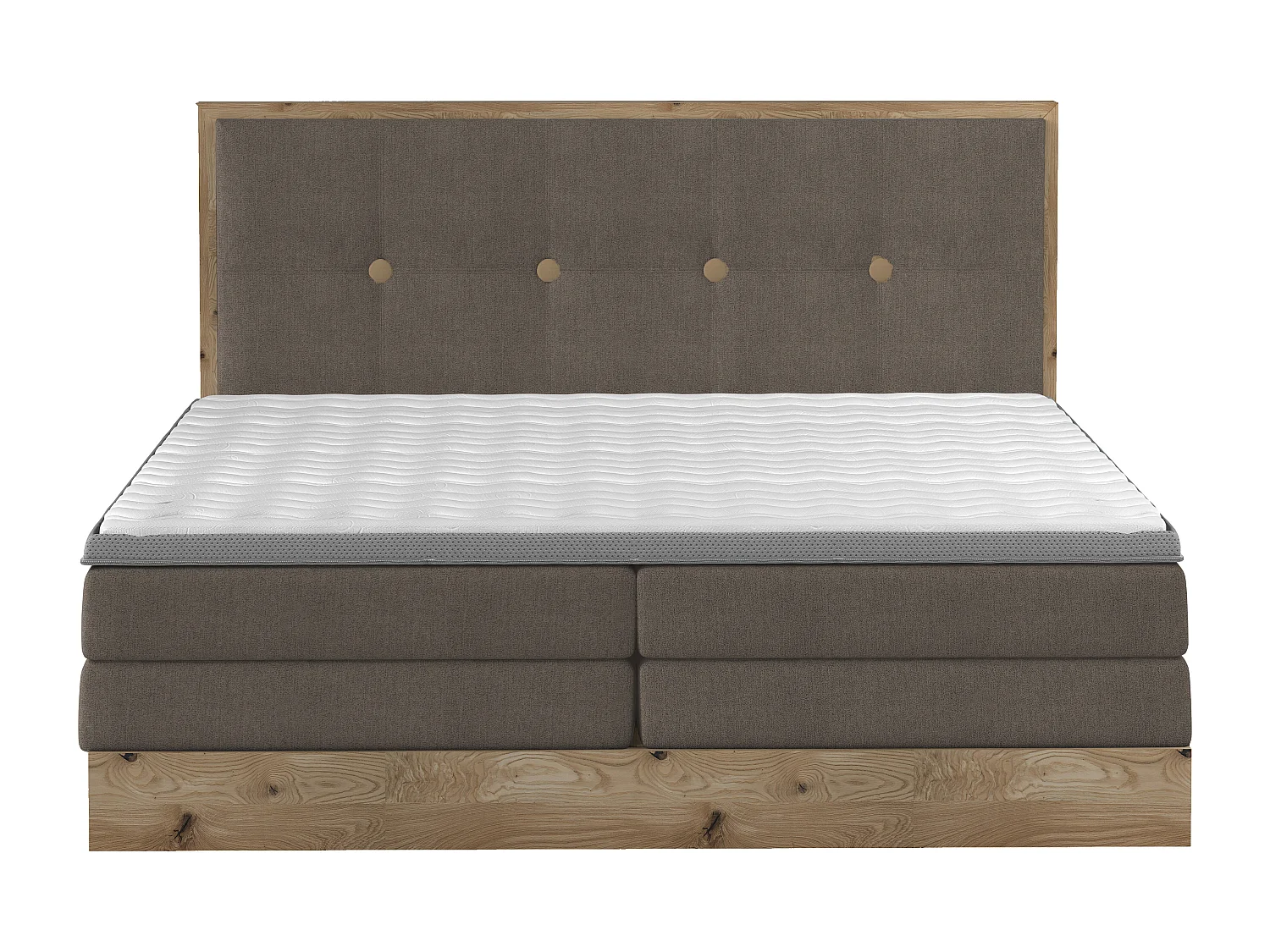 Massief houten boxspring met geïntegreerde commode, matrastopper en hoofdbord - Model ETNO, Massief hout, Premium Comfort, 180x200 cm, Grijs