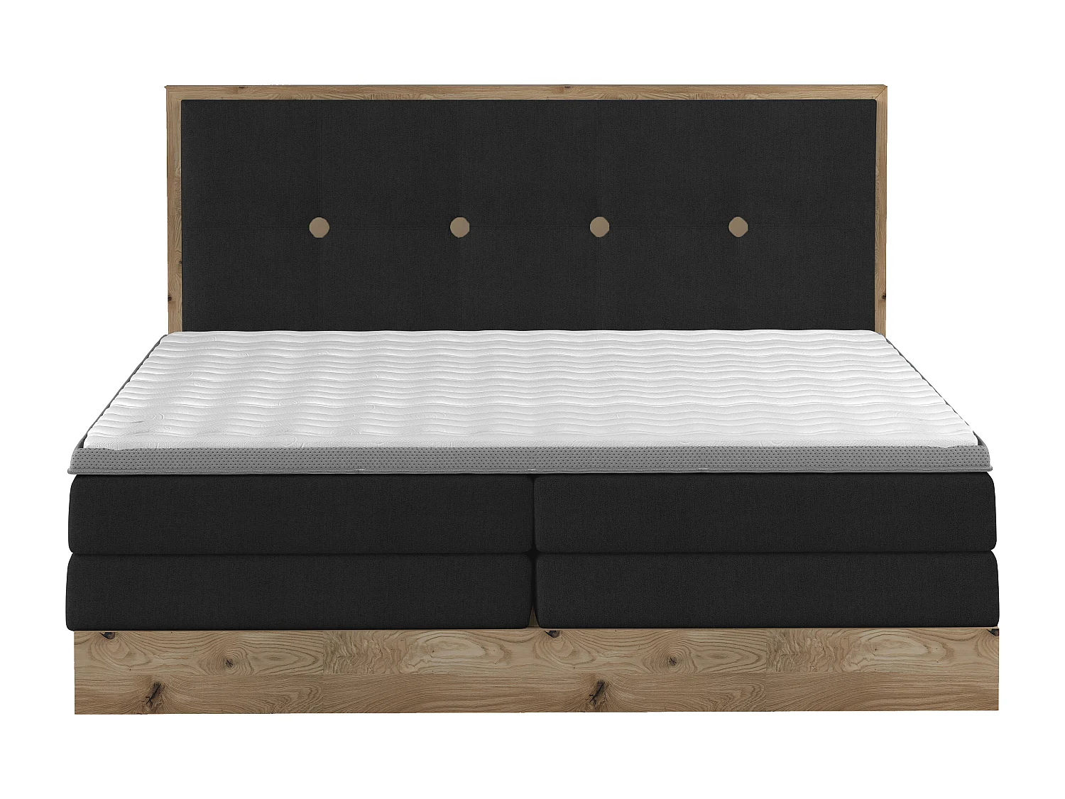 Lit Boxspring Massif avec Coffre Intégré, Surmatelas et Tête de Lit - Modèle ETNO, Bois Massif, Confort Premium, 180x200 cm, Noir
