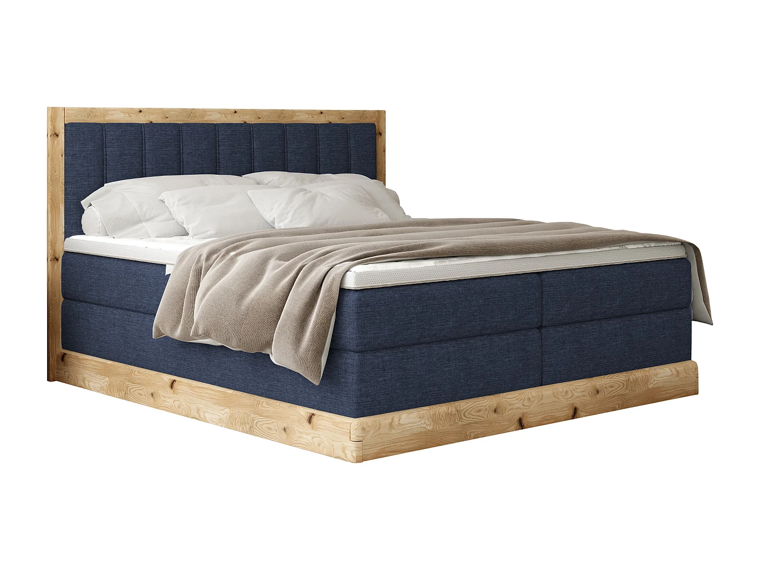 Tapicerowane łóżko continental ALMA – Design z dębu, chromowane zakończenia, 180x200 cm – Kolor: Niebieski