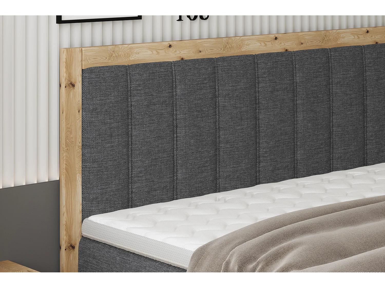 Gepolsterd Continentalbed ALMA – Exquise materialen van MDF en eikenhout, comfortabele oppervlakte, 160x200 cm – Kleur: Donkergrijs