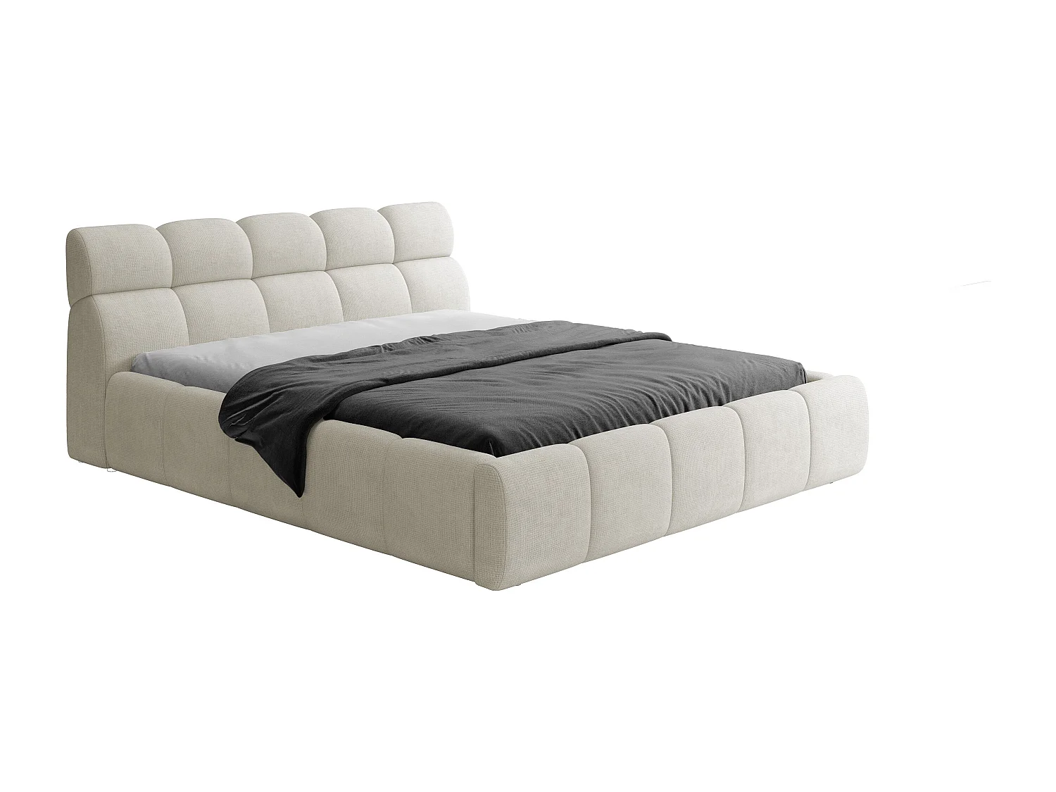 Gestoffeerd bed GIULIA, comfortabel, met opbergruimte, verstelbaar hoofdbord en LED, 160x200x96 cm, kleur: Crème