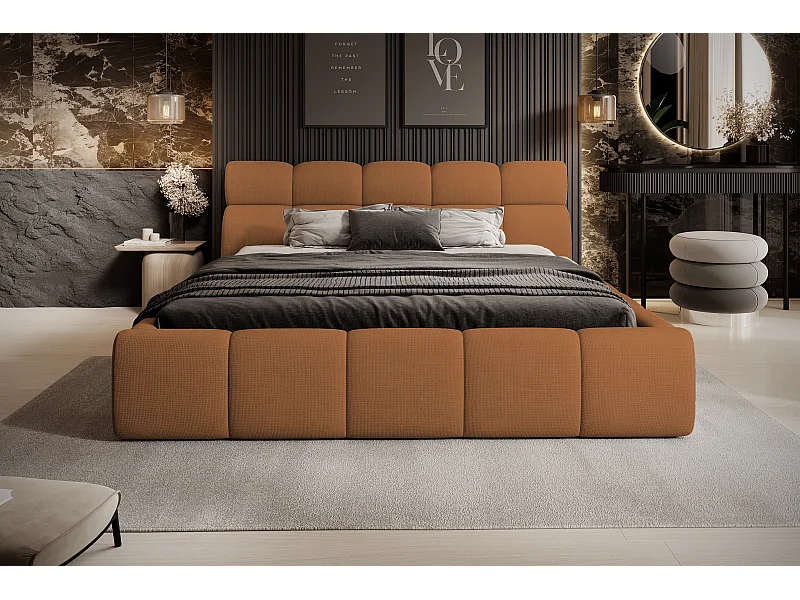 Gestoffeerd bed GIULIA, comfortabel, met opbergruimte, verstelbaar hoofdbord en LED, 160x200x96 cm, kleur: Oranje