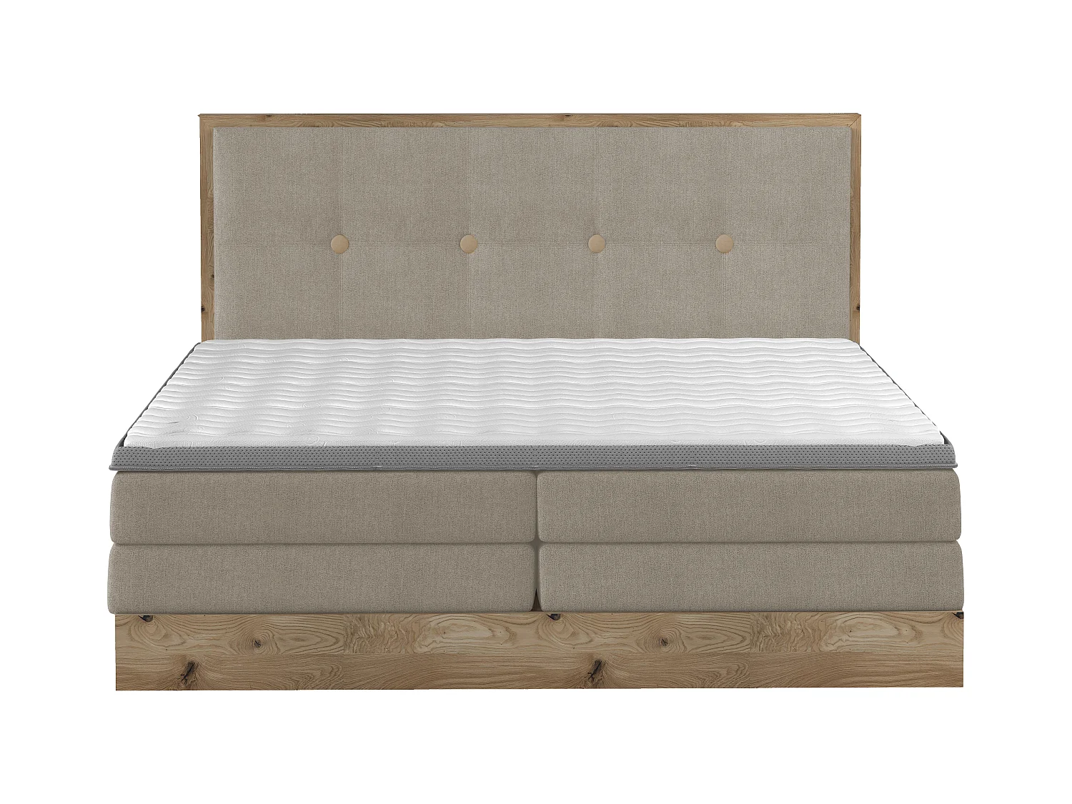 Lit Boxspring Massif avec Coffre Intégré, Surmatelas et Tête de Lit - Modèle ETNO, Bois Massif, Confort Premium, 160x200 cm, Frêne