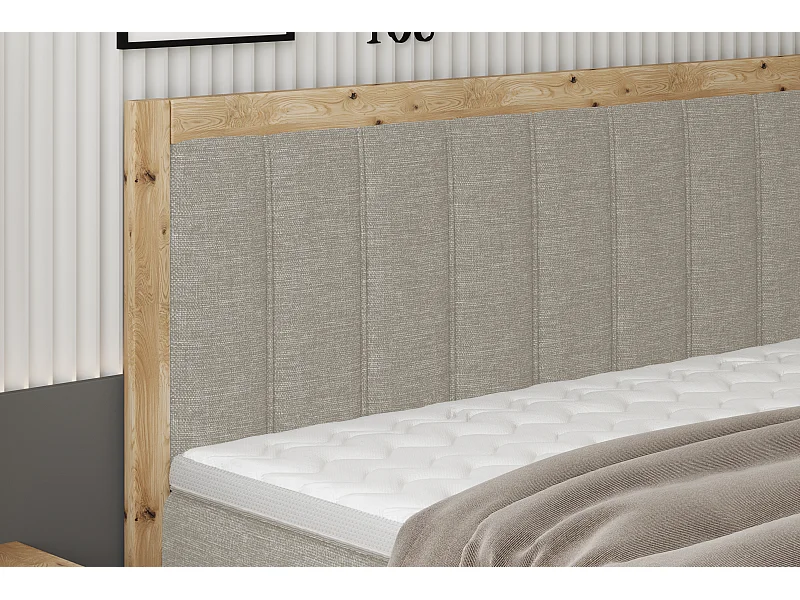 Lit rembourré élégant ALMA – Design fonctionnel en bois de chêne, noyau de ressorts ensachés 7 zones, 160x200 cm – Couleur : Frêne