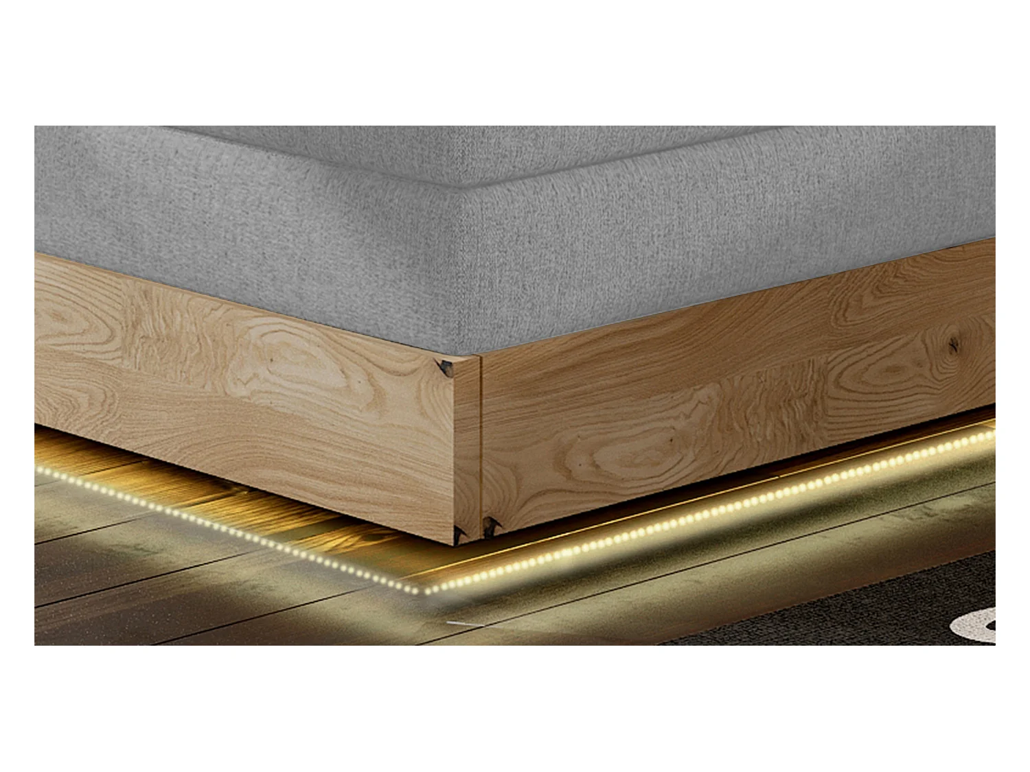 Lit Boxspring Massif avec Coffre Intégré, Surmatelas et Tête de Lit - Modèle ETNO, Bois Massif, Confort Premium, 160x200 cm, Gris clair