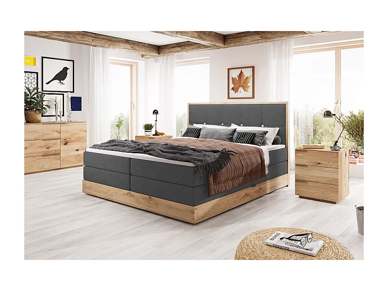 Lit coffre ELLI avec tête de lit élégante, rangements spacieux et design moderne, Taille: 140x200 cm, Couleur: Graphite