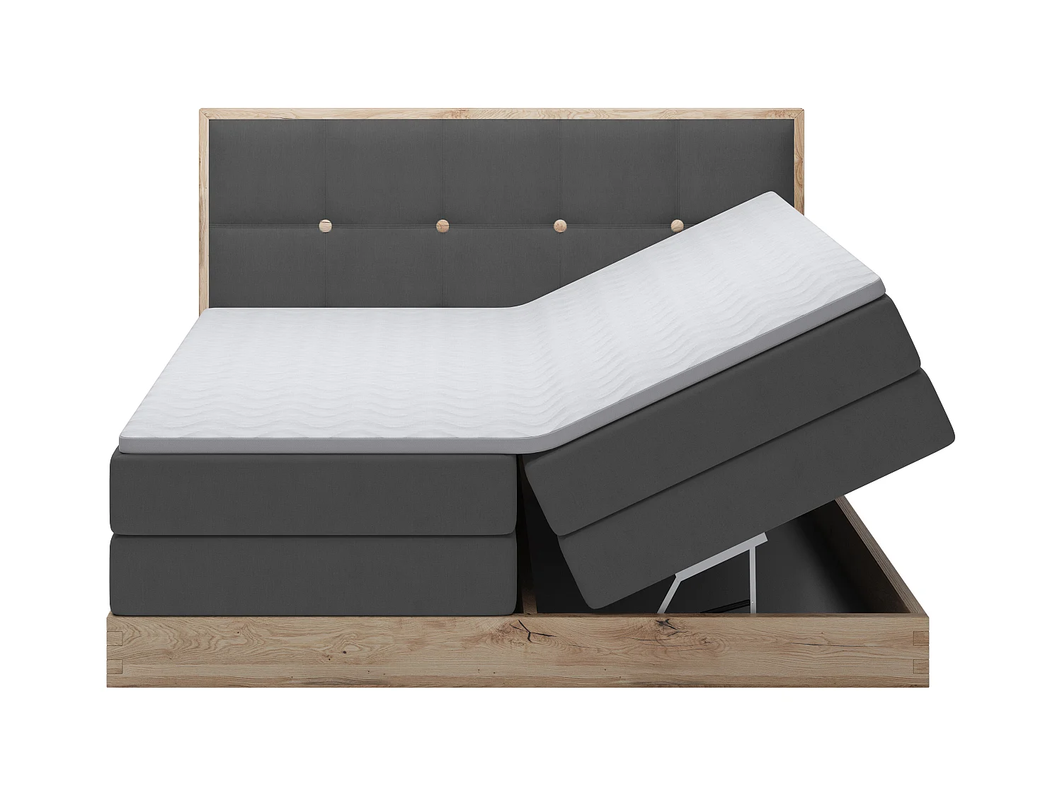 Lit coffre ELLI avec tête de lit élégante, rangements spacieux et design moderne, Taille: 140x200 cm, Couleur: Graphite