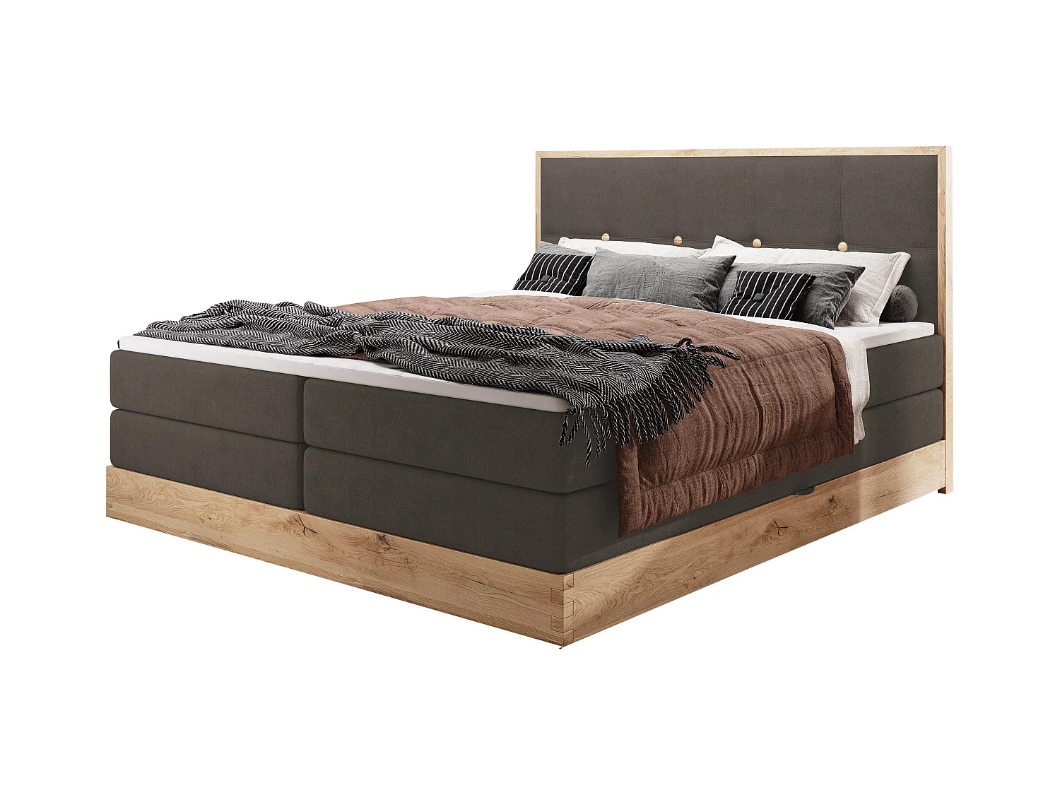 Lit coffre ELLI avec tête de lit élégante, rangements spacieux et design moderne, Taille: 180x200 cm, Couleur: Gris foncé