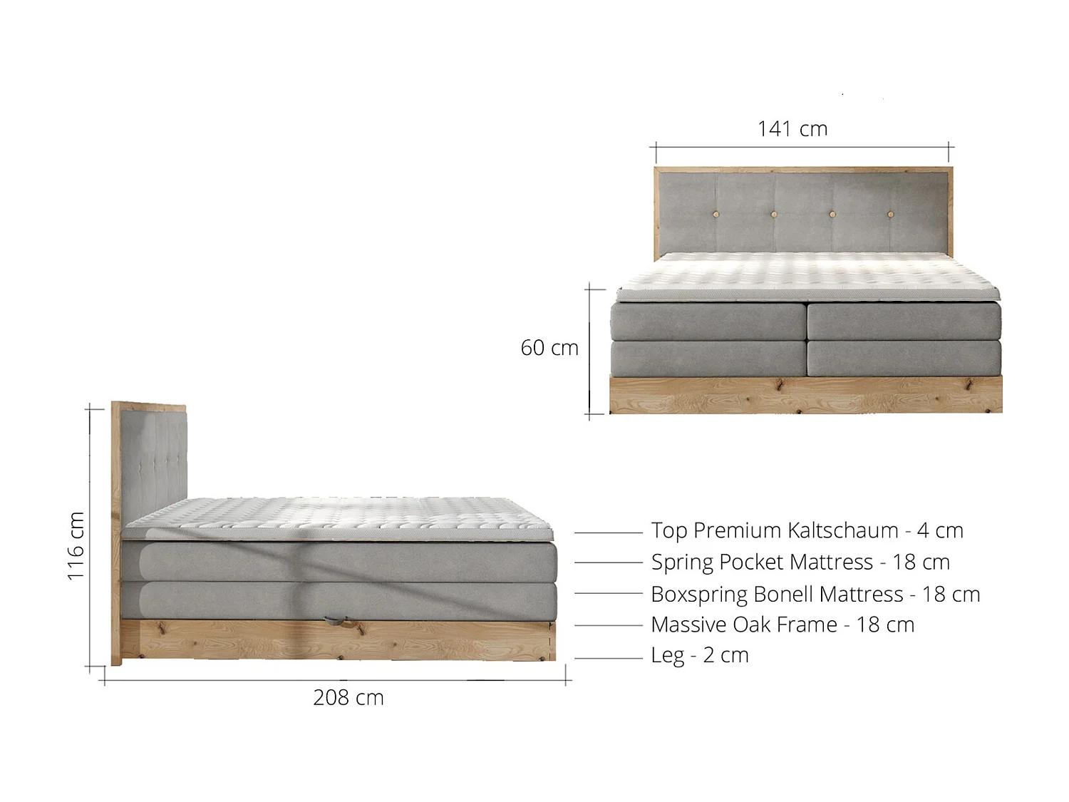 Łóżko skrzyniowe ELLI z eleganckim wezgłowiem, pojemnym schowkiem i nowoczesnym designem, Rozmiar: 140x200 cm, Kolor: Czarny