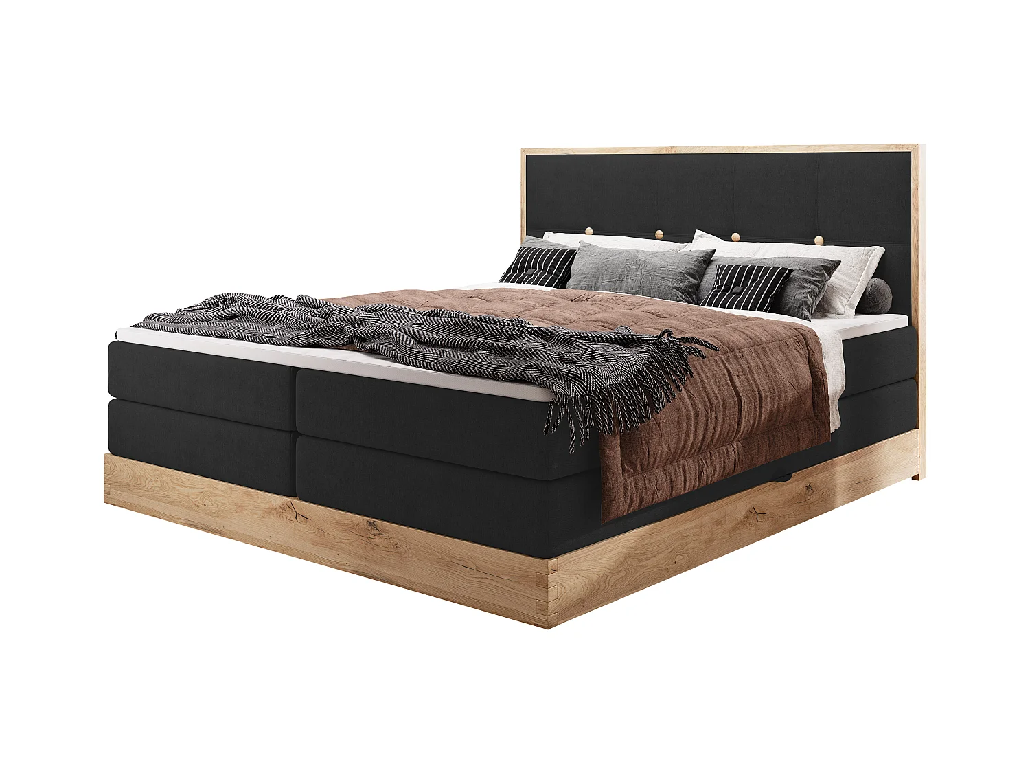 Lit coffre ELLI avec tête de lit élégante, rangements spacieux et design moderne, Taille: 140x200 cm, Couleur: Noir